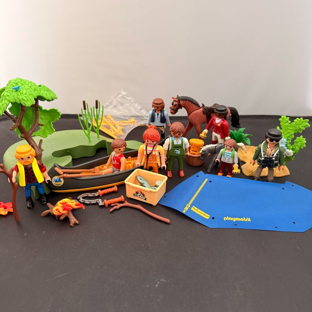 Playmobil Camping Adventure Canoe Campfire Tent Horses lot